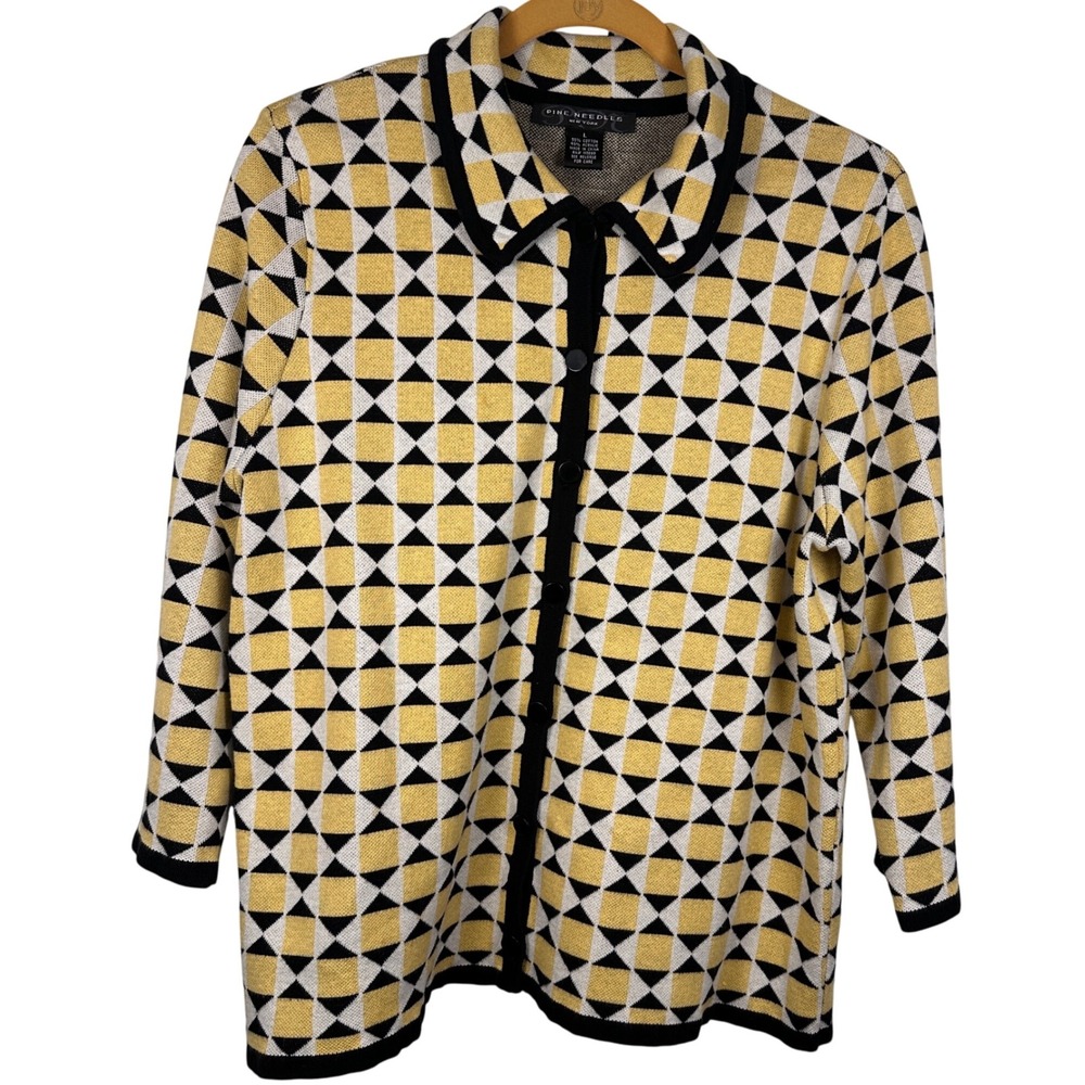 Pine Needles New York Geometric Button Front Cardigan‎ Sweater Women's Size L